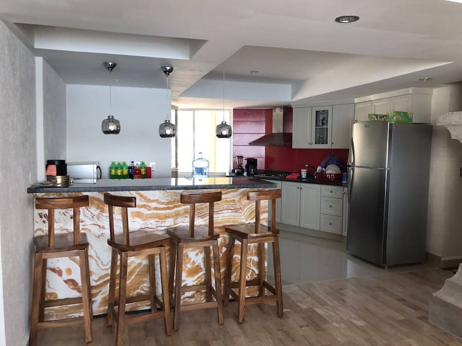 Kitchen and bar area.