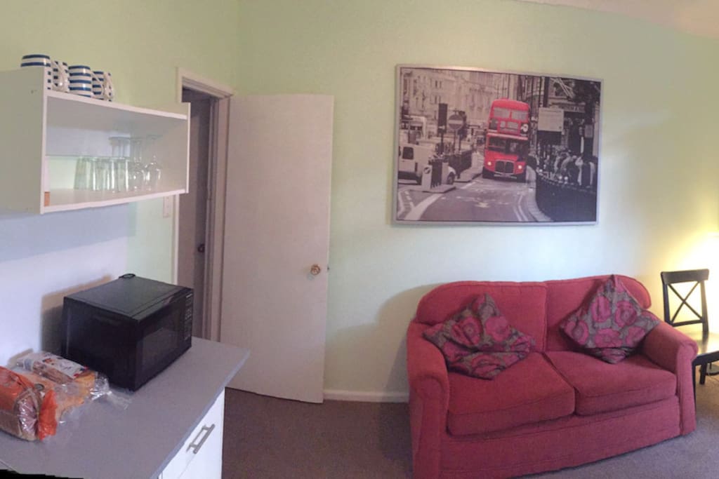 Newly refurbished kitchenette - TV, aircon, double doors onto garden