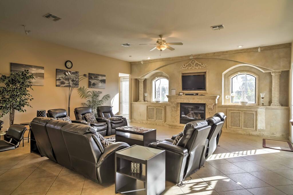 Kick back on these leather sofas to enjoy your favorite shows and movies on the extra-large flat screen high-definition TV!
