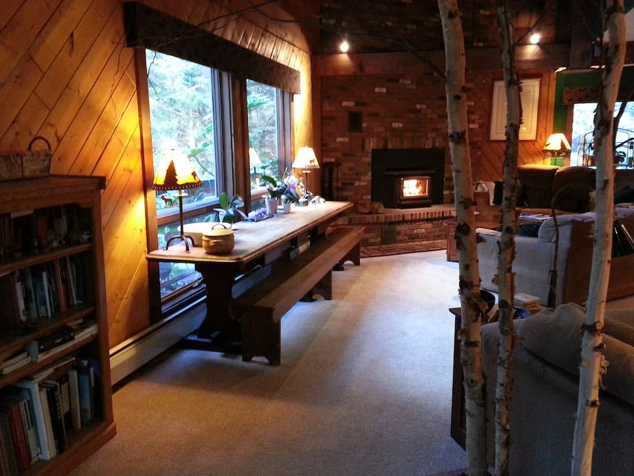 Family room with lots of windows for wildlife viewing