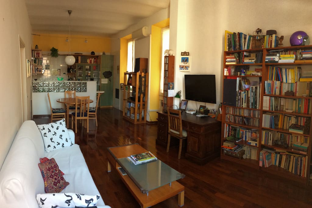 the living room and at the bottom the kitchen area