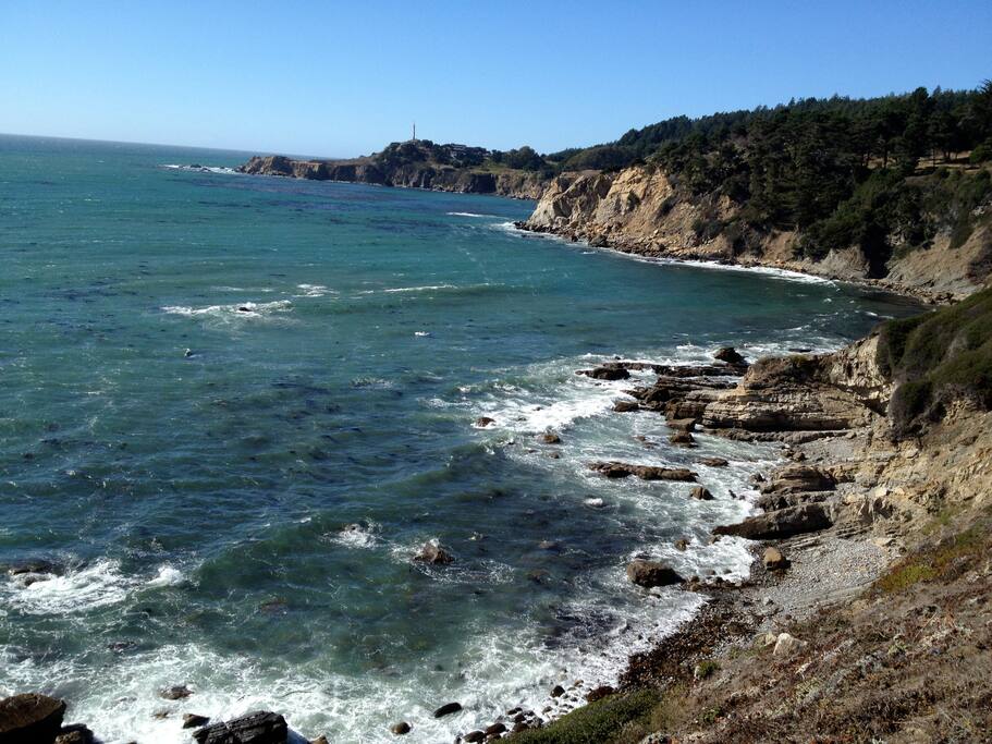 Looking down at the coast from the cliff about fifty yards from the house