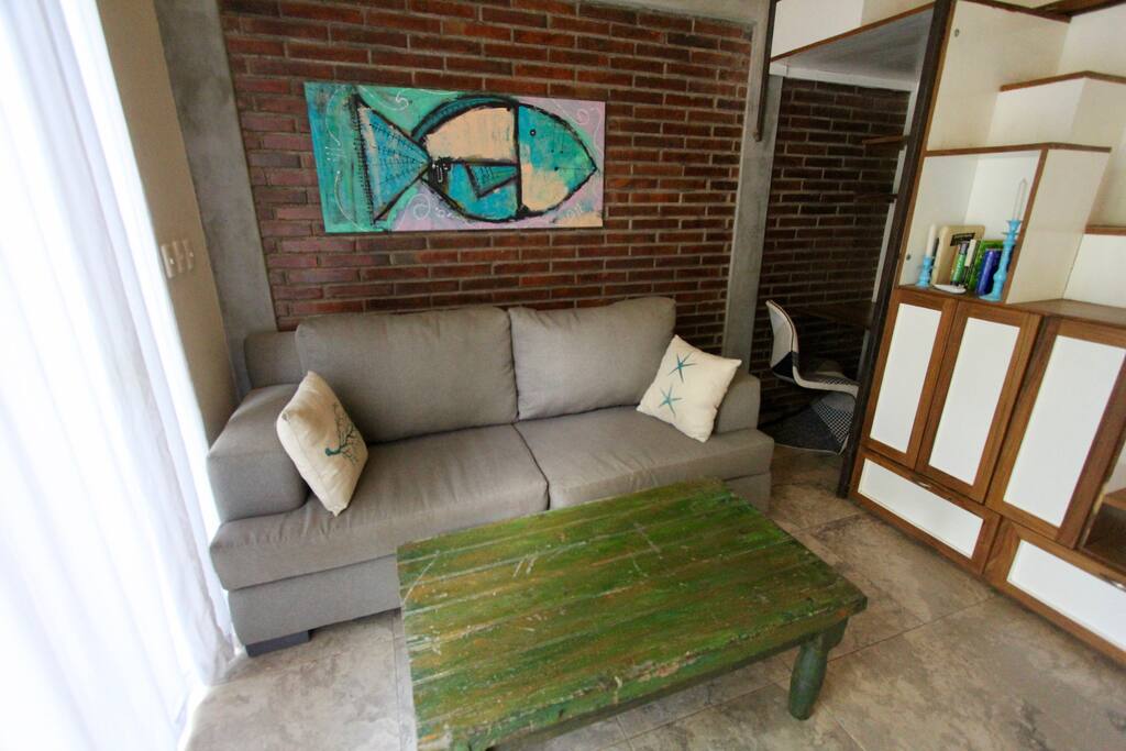 Couch and a coffee table, great to hang-out!