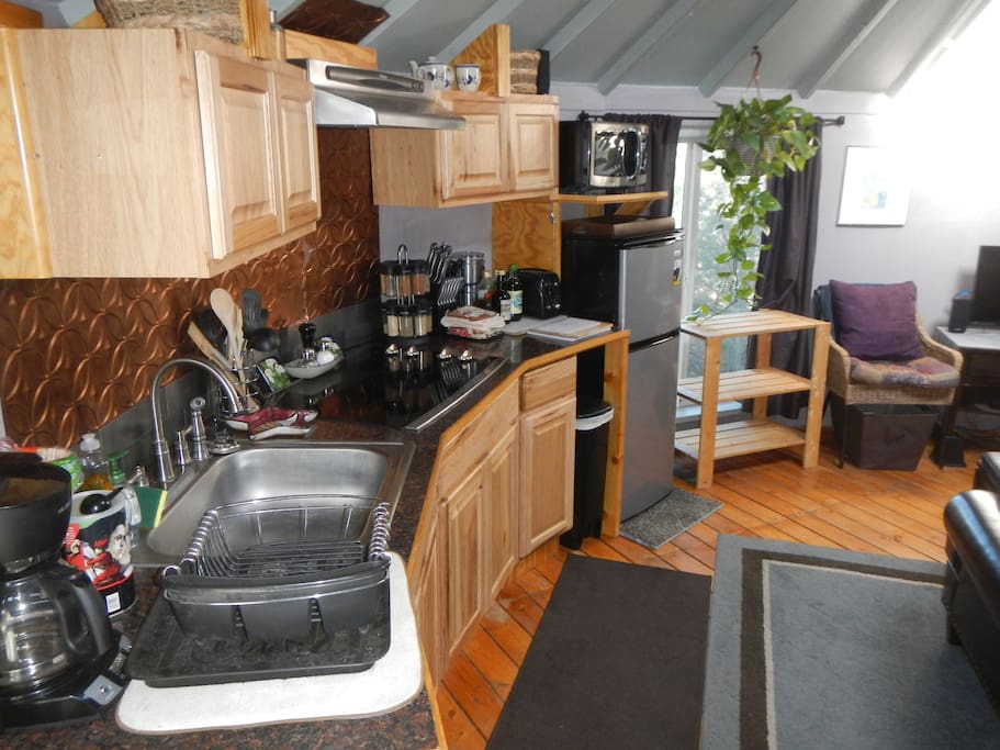 The kitchen is fully equipped- including a crockpot. No Oven, sorry to say.