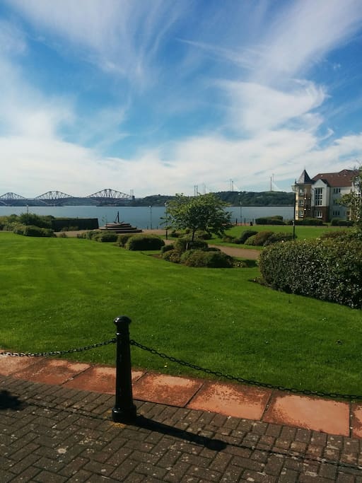 Communal gardens towards the iconic Forth Bridge
