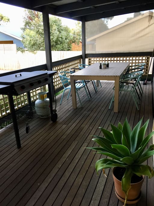North facing deck with bbq & outdoor setting to seat six people