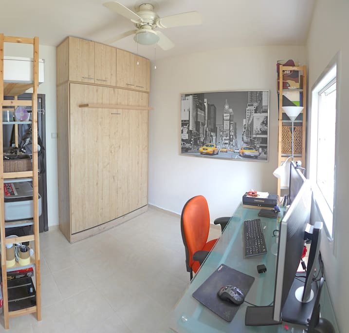 Bedroom with Murphy bed in closed position