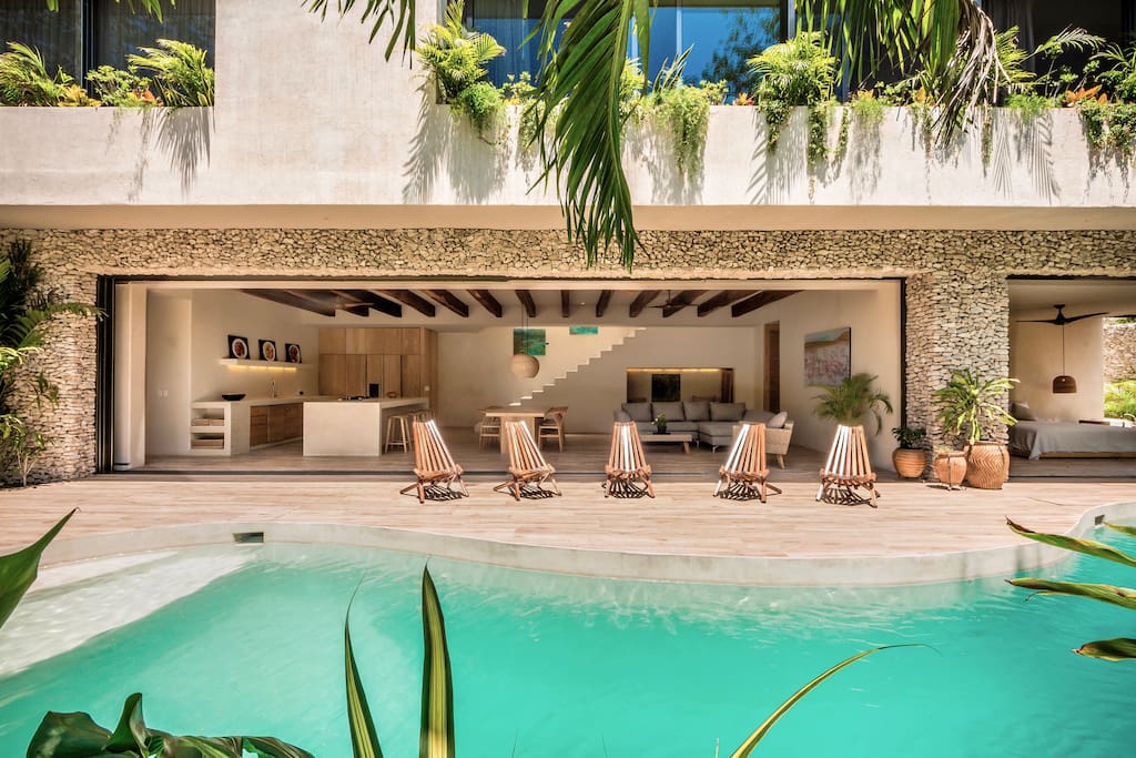Villa Verde view of living area from the pool.