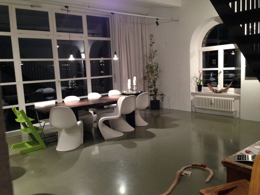 Our open, very bright and spacious kitchen and dining area