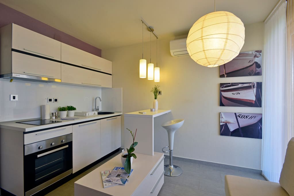 living room with small kitchen