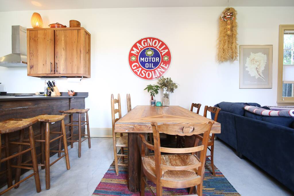 The custom furniture and interior build out provide a unique setting for a group.