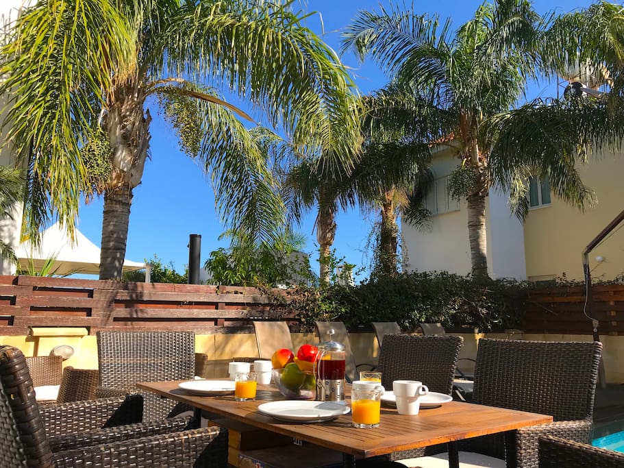 Breakfast on the decked patio.