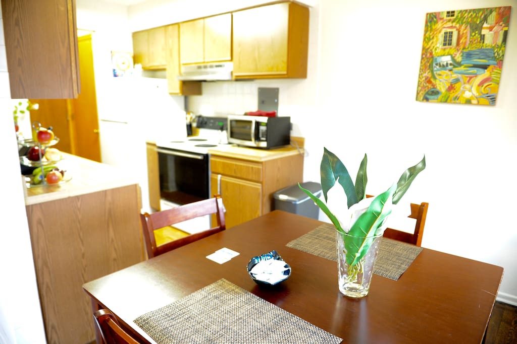 The dining area is just right for breakfast, or a cozy dinner at the end of the day.