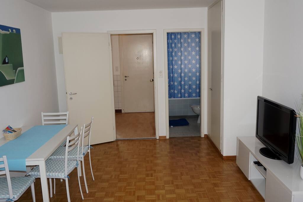 Living room, kitchen, bathroom