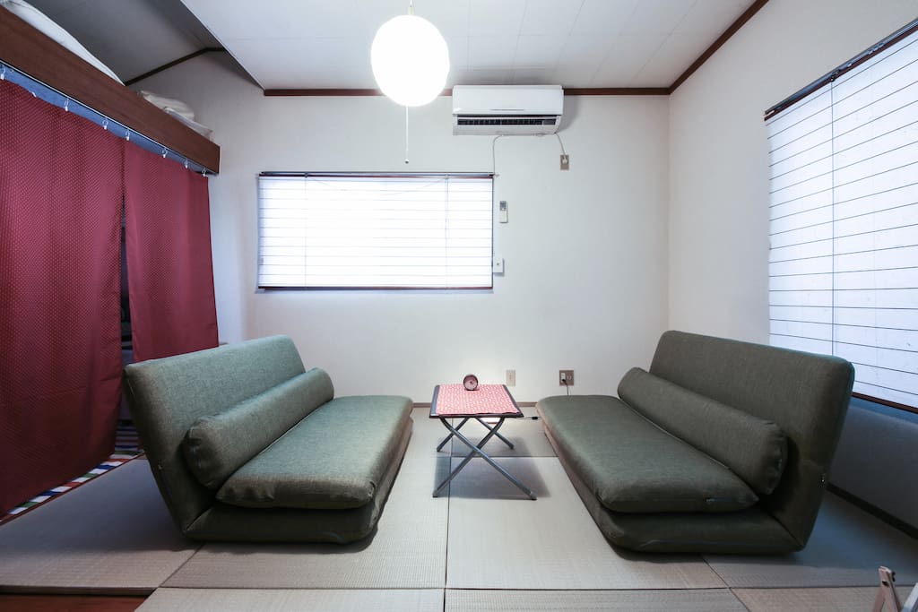 2 green sofas on Tatami (Japanese Traditional Flooring)#1
