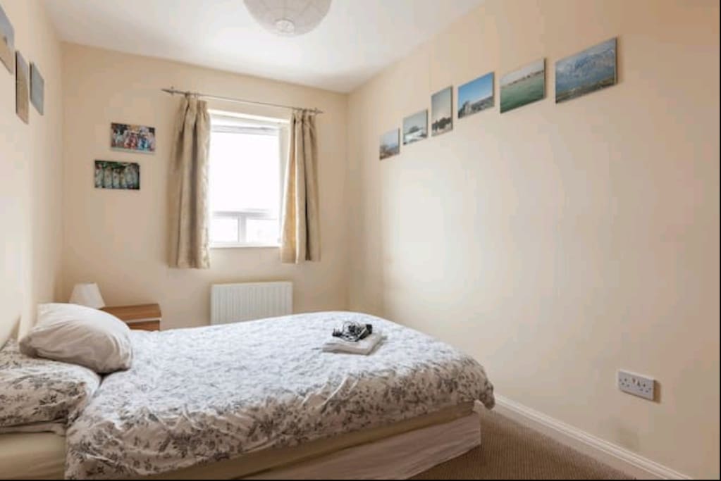Bright spacious room. Cupboard space, black-out curtains for sleeping in.