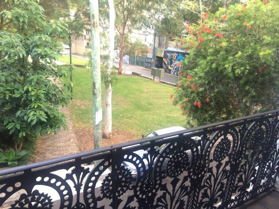 Balcony from bedroom looking over park