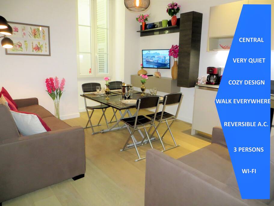 Beau studio max. 3 pers, climatisé, neuf, très calme / Cozy studio, fully air-conditioned