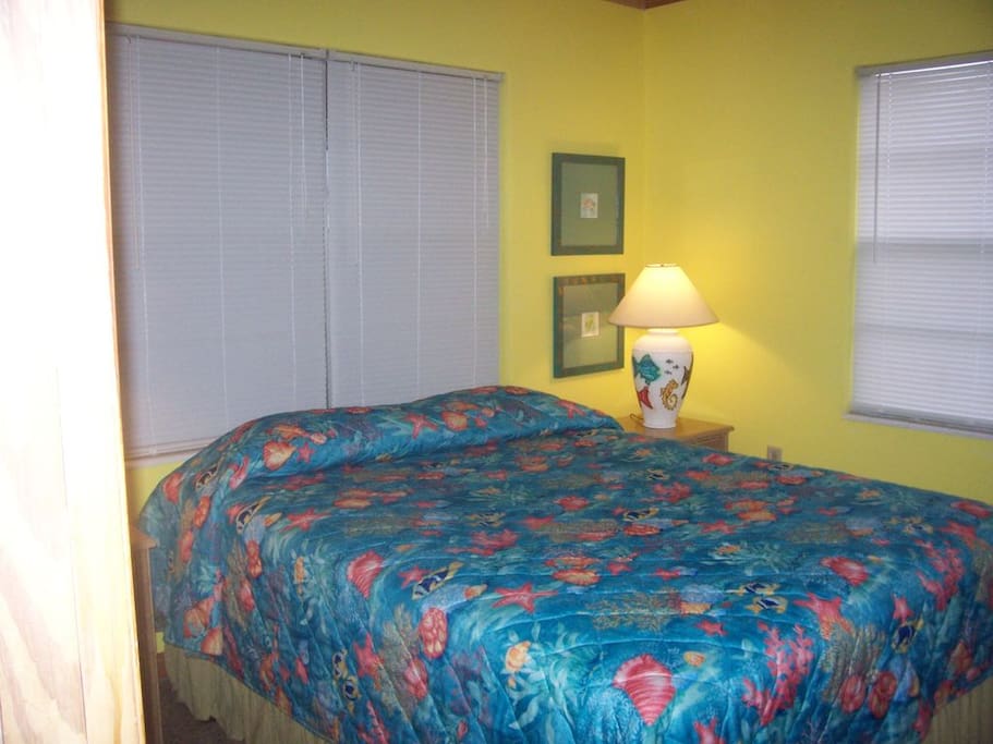 One bedroom with queen bed
