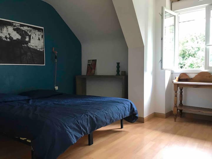 Dhomë blu, krevat dopio në 160 dhe pamje nga kopshti