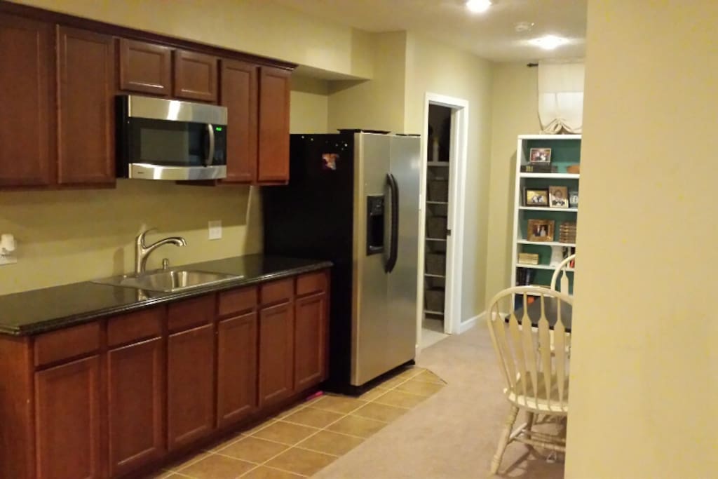 Mini Kitchen with full size fridge, microwave and sink