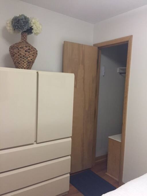 There is plenty of closet space in the private bedroom.