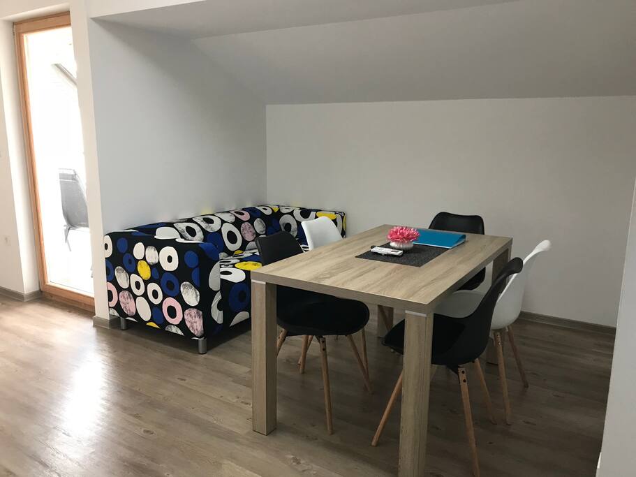 and has a living space with...