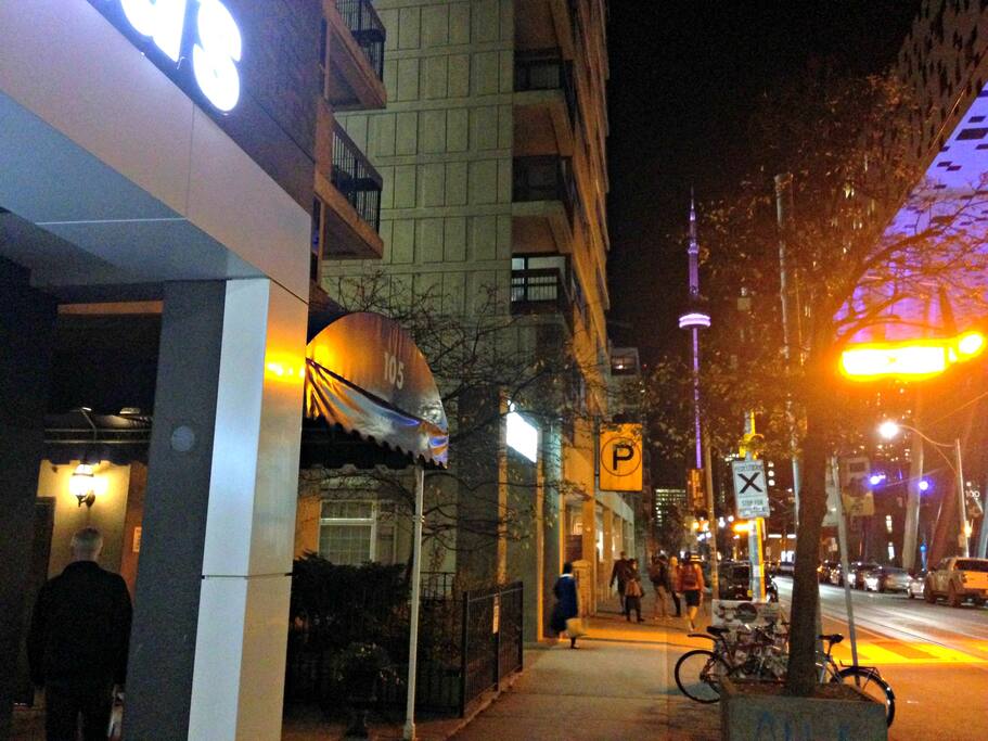 Street view from entrance. The apartment is entered through the 105 entrance you see here.