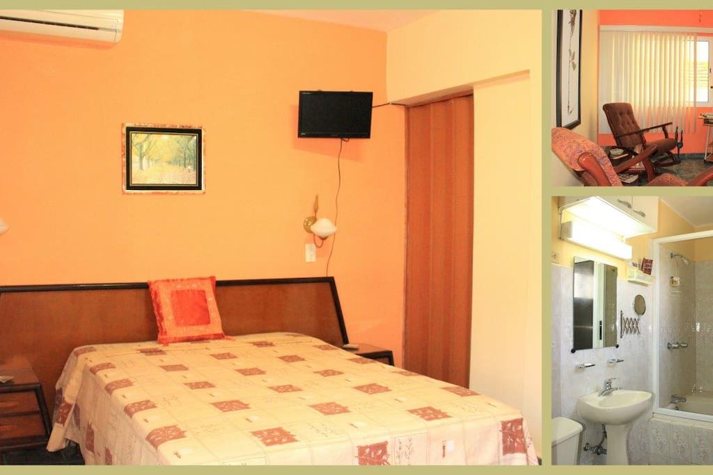 Bedroom, Bathroom and living room