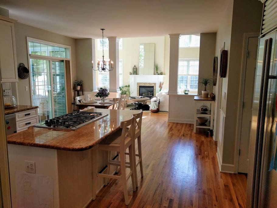 View of gourmet kitchen to living room