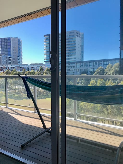 Enjoy laying in the hammock on your private balcony