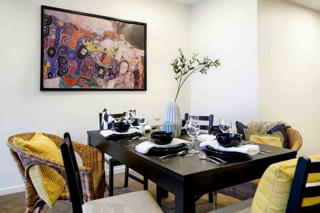 A Large Dining Table with up to 6 People Seats Generously