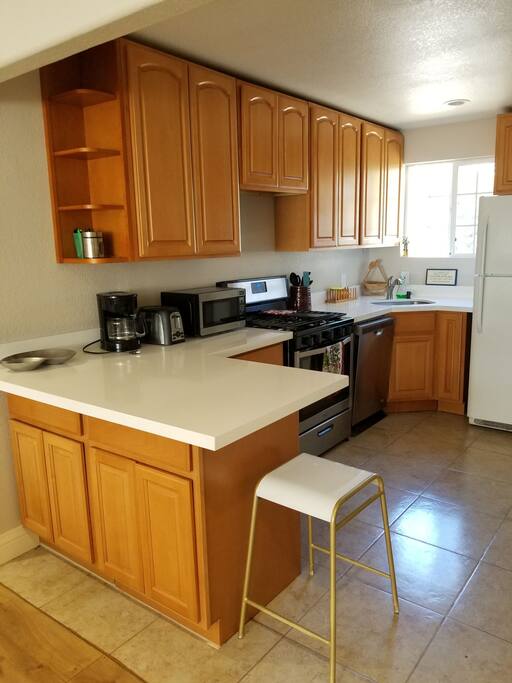 Enjoy coffee on us. Brita filtered water in refrigerator.