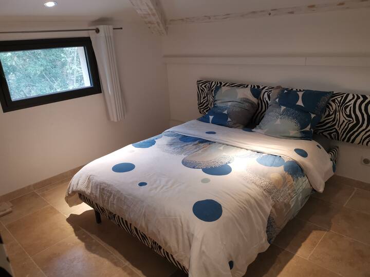 Bedroom 1: Theme Zébré
Air-conditioned. With a custom-made closet with a small wardrobe.