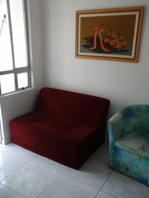 Sofá-cama de casal na sala.