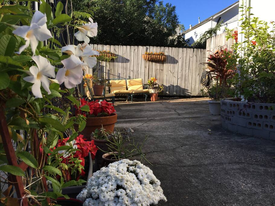 Beautiful garden and outdoor seating area.