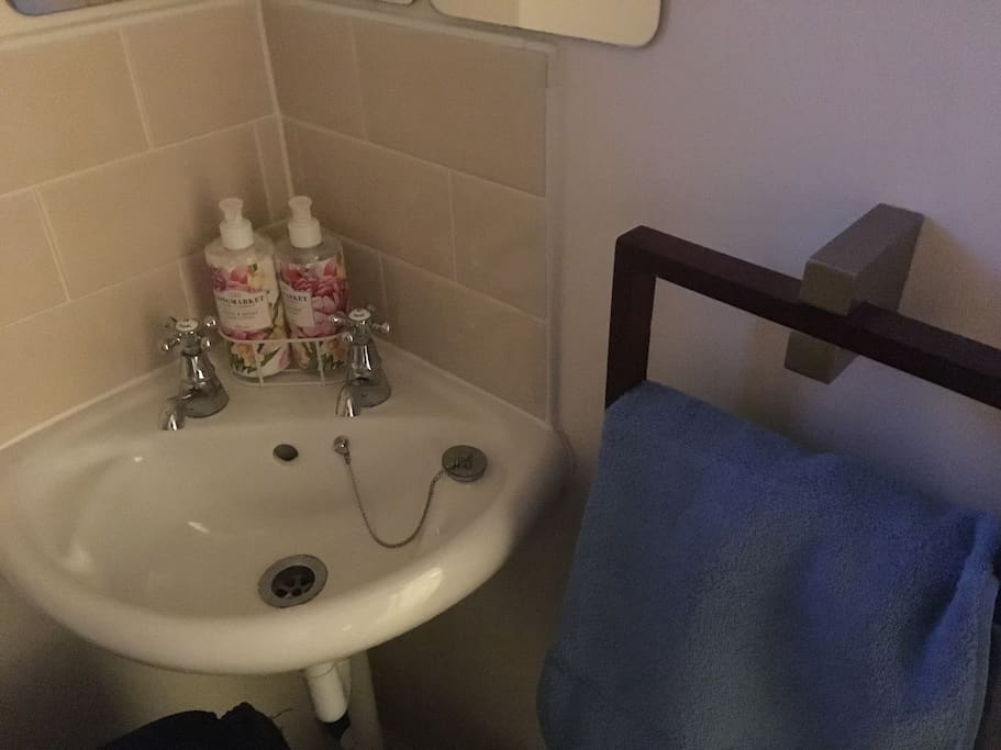 One of the smaller bathrooms you can use downstairs. You have a whole private bathroom for your own use upstairs.