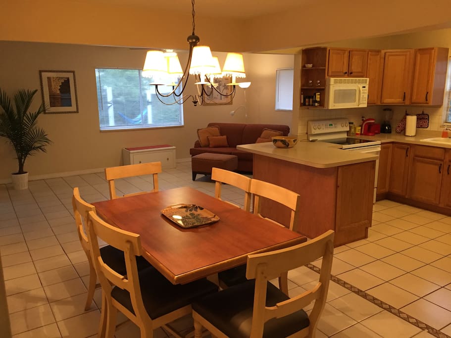 Dining table and kitchen