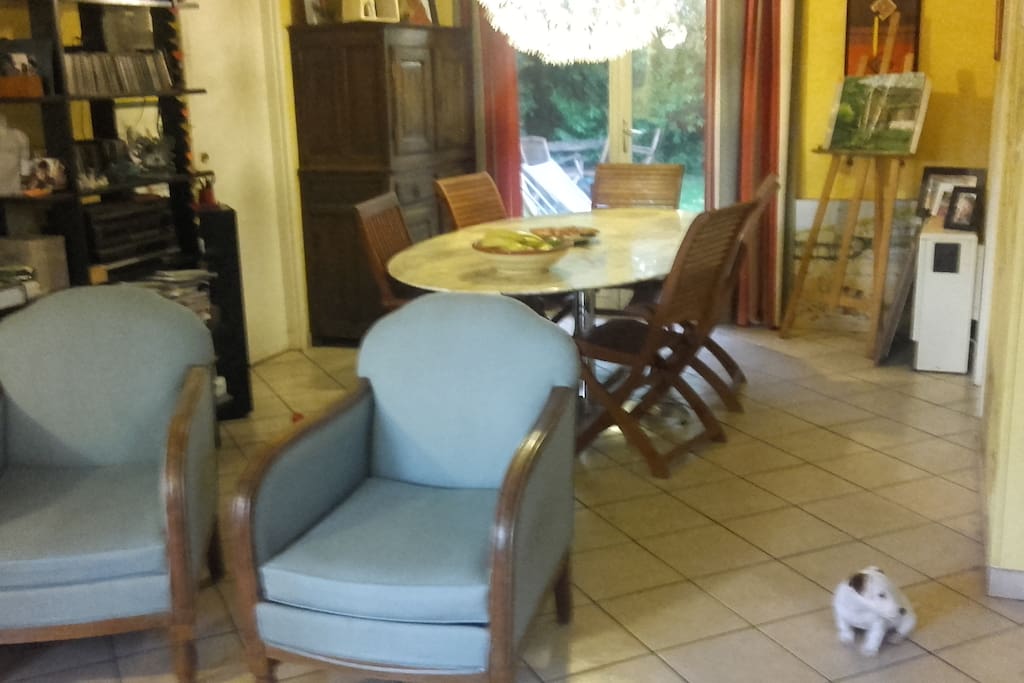 sèjour avec un poél à bois