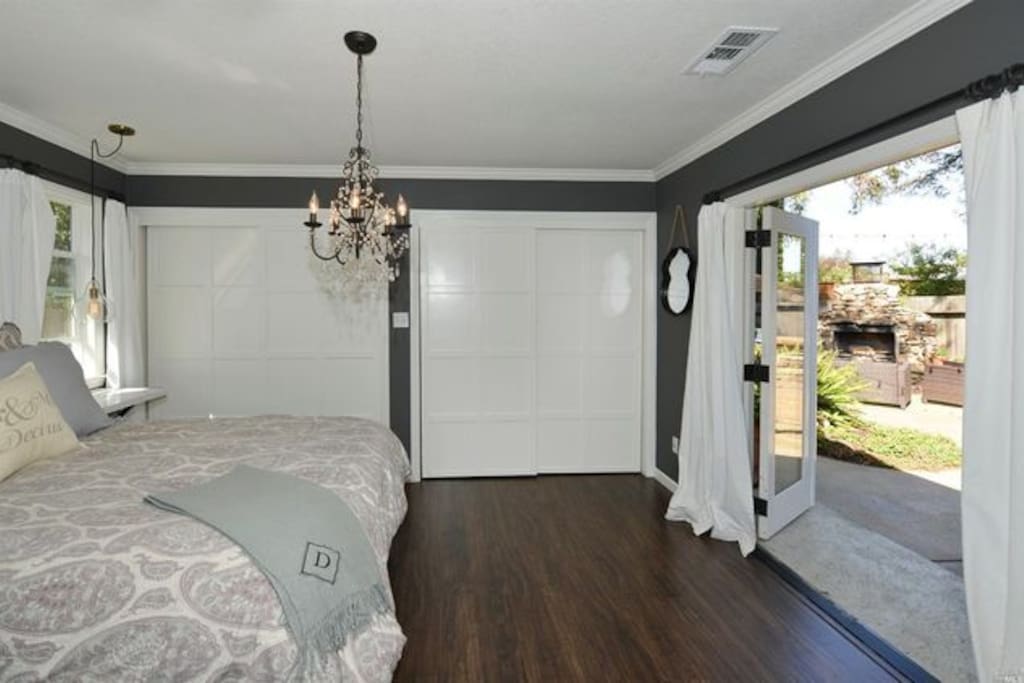 Master bedroom opens to back yard
