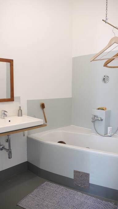 Bathroom; large bath/shower washing machine