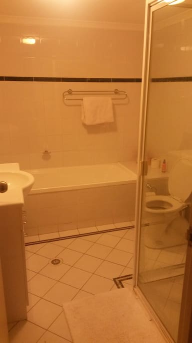 Bathroom with bath and shower pressure is amazing!