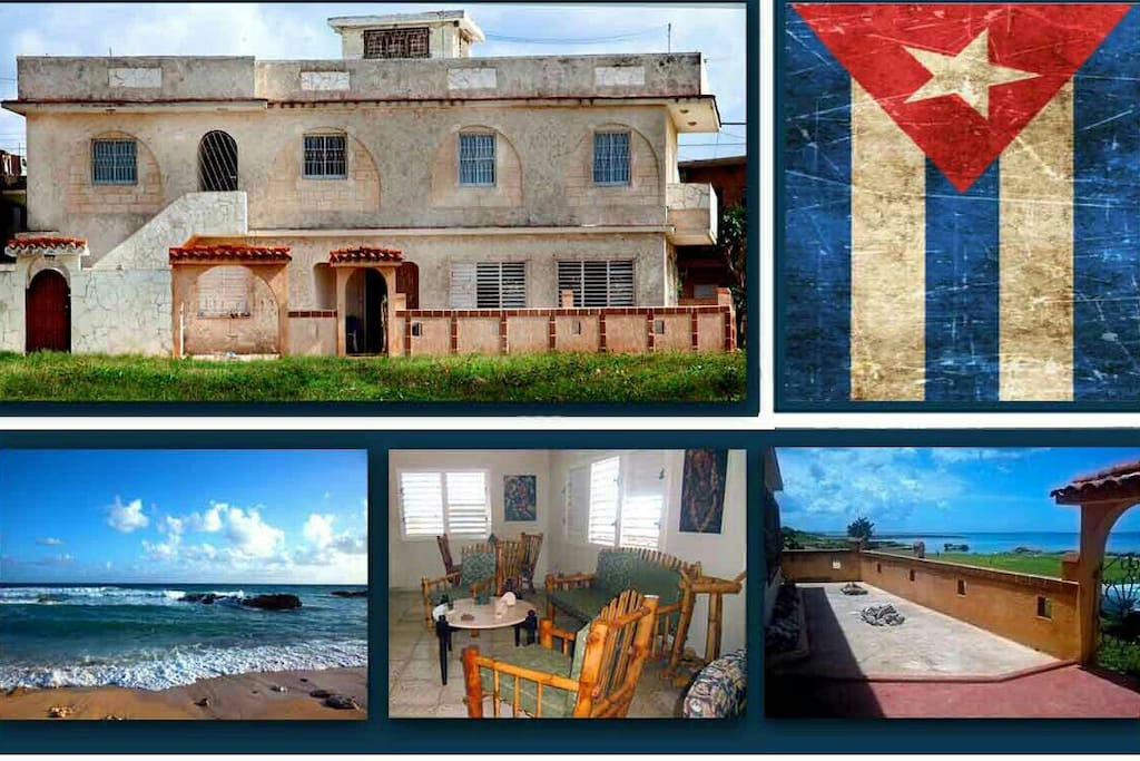 Fotos de la propiedad y vista de la playa a solo 20 metros.