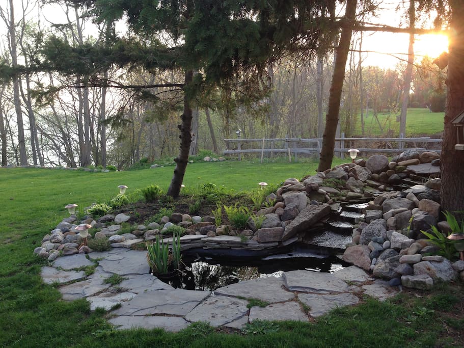 Pond with flowing water fall