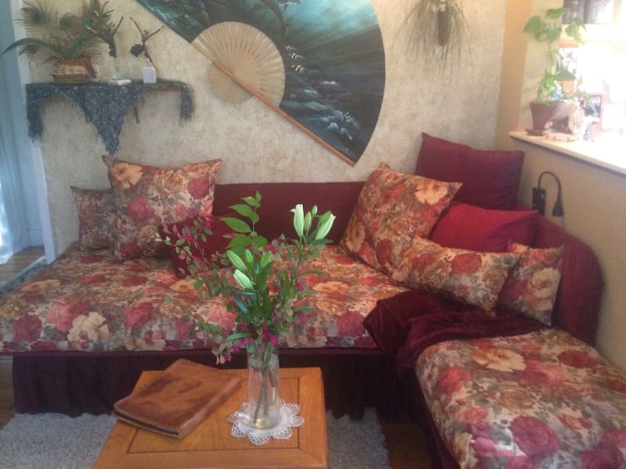 Living room couch/futon makes into a twin (comfortable) bed