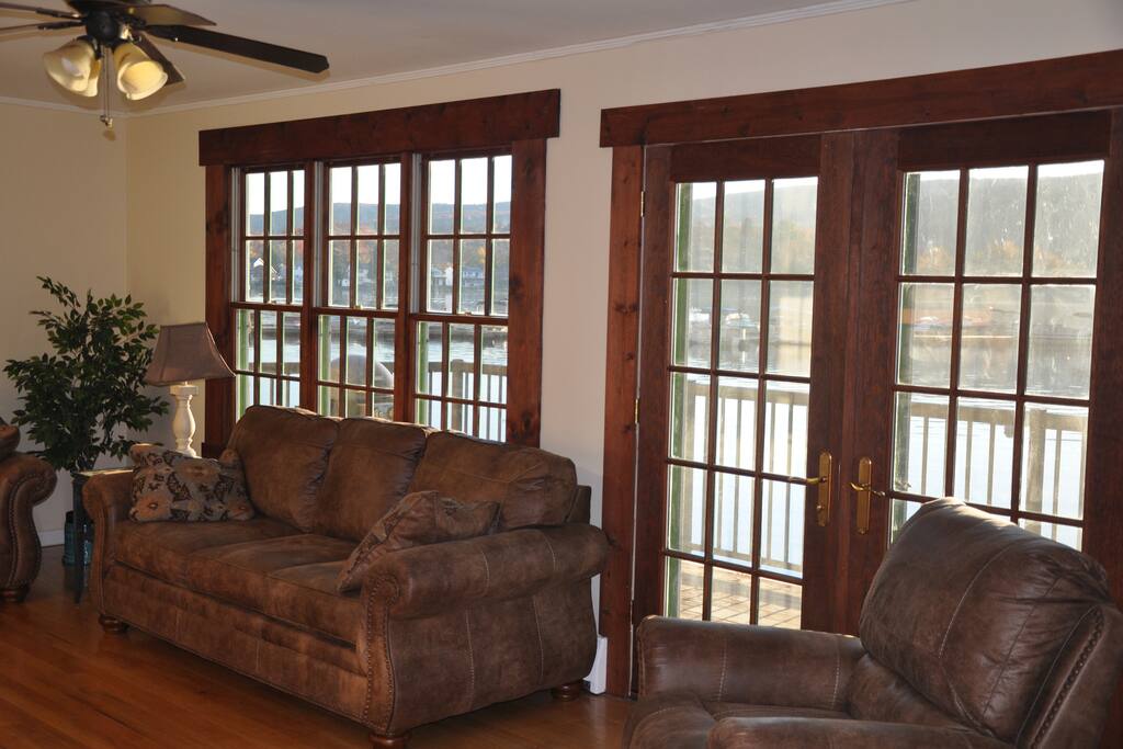 Upper level living room with new sofa sleeper, love seat, and recliner.