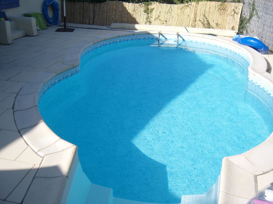 Private pool, BBQ and sun bathing area.