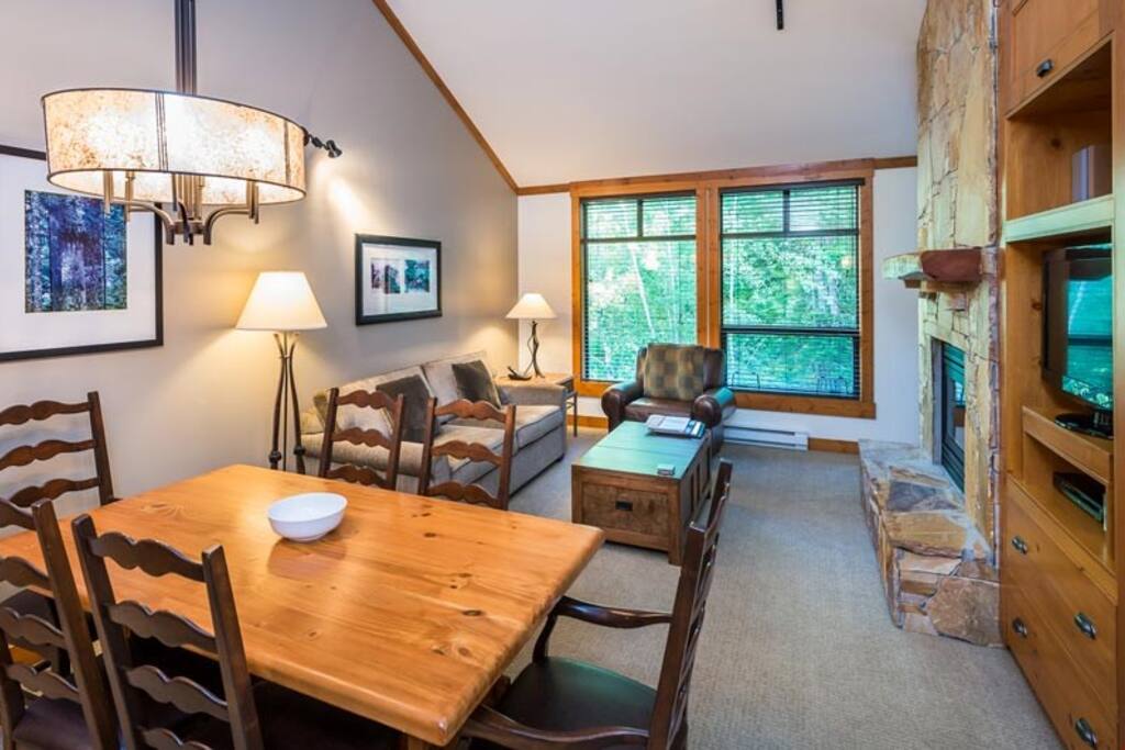 Entertain and dine at the large dining table with seating for everyone.
