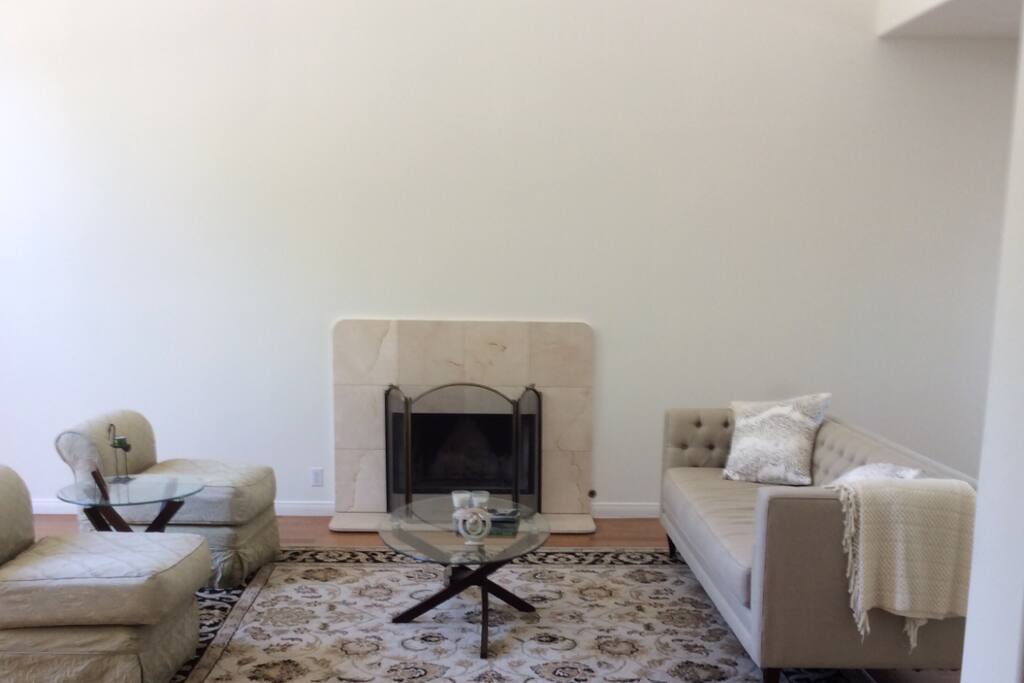 Large living room with cathedral ceiling