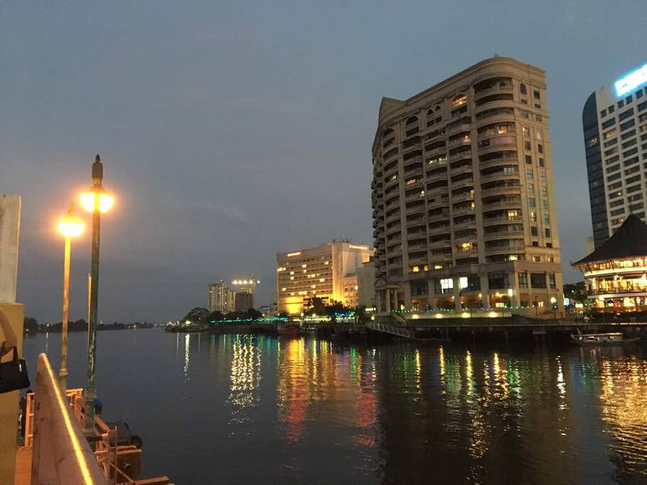 Our lighted corner unit, the 4th balcony down from the top. Next to waterfront.
